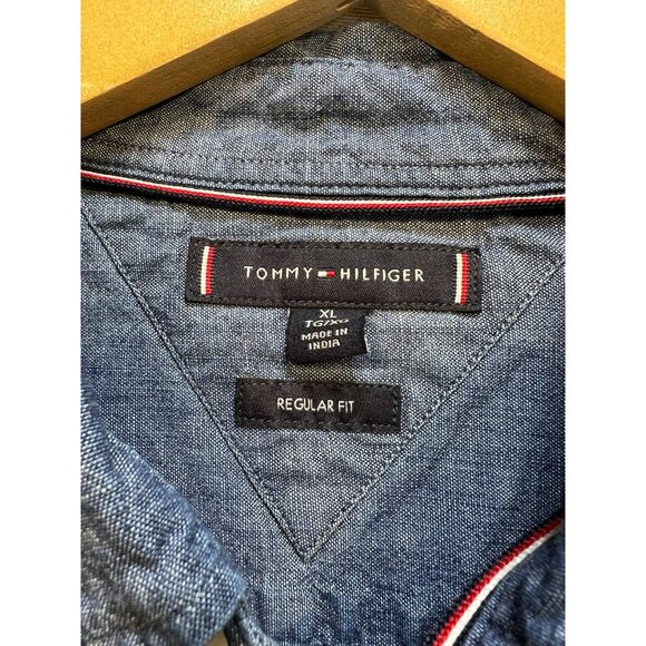 Tommy Hilfiger Men's Regular Fit Washed Chambray Shirt Button Down Size XL Blue - Picture 3 of 11